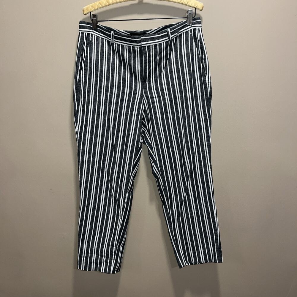 Banana Republic Avery Pants Linen Cotton Stretch Striped Grey White Womens 10